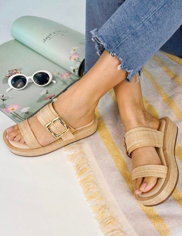 Chic Double-Strap Mules With Gold Buckle Nancy