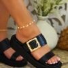Chic Double-Strap Mules With Gold Buckle Nancy
