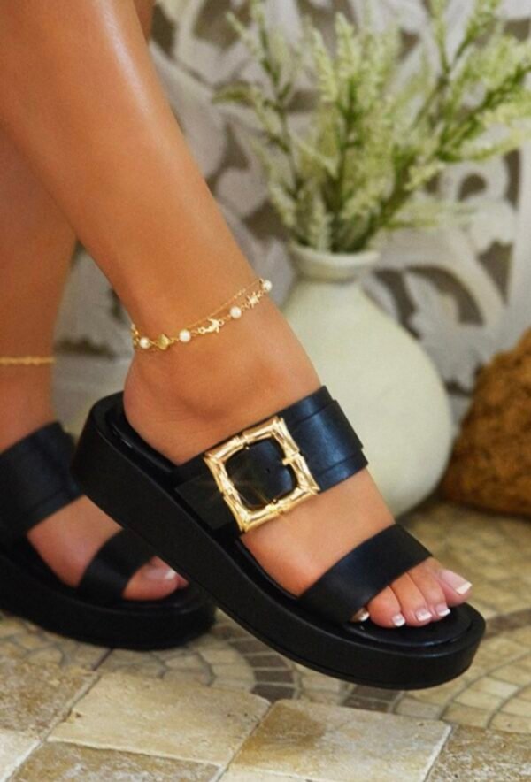 Chic Double-Strap Mules With Gold Buckle Nancy