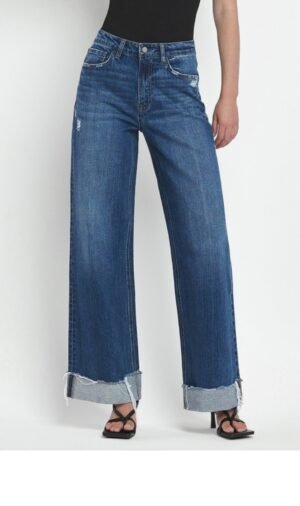 Super High Rise Cuffed Baggy Wide Leg Jeans