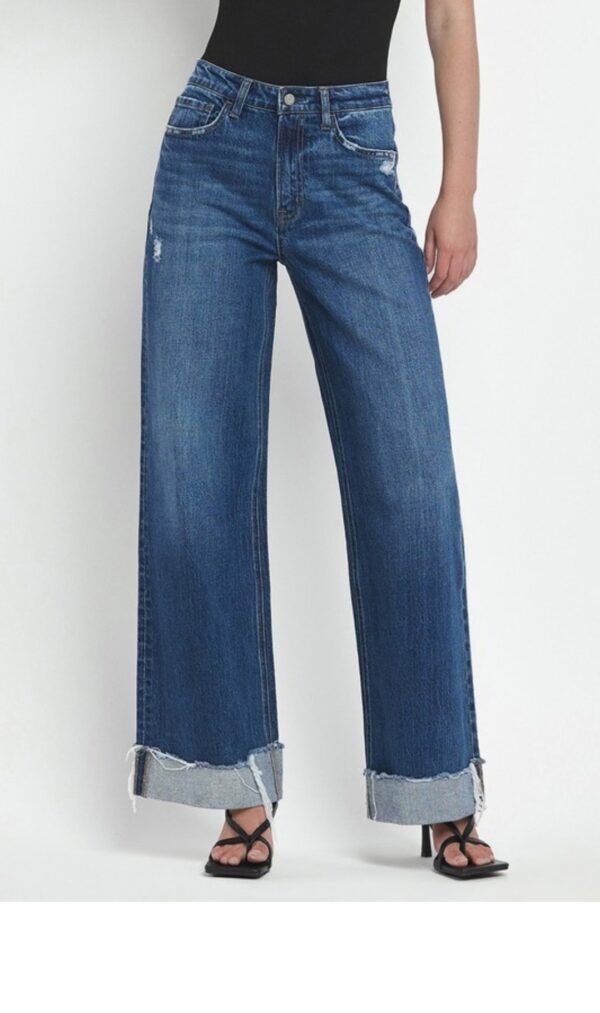 Super High Rise Cuffed Baggy Wide Leg Jeans