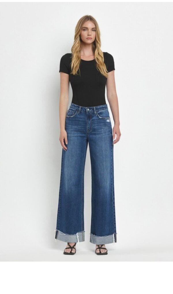 Super High Rise Cuffed Baggy Wide Leg Jeans