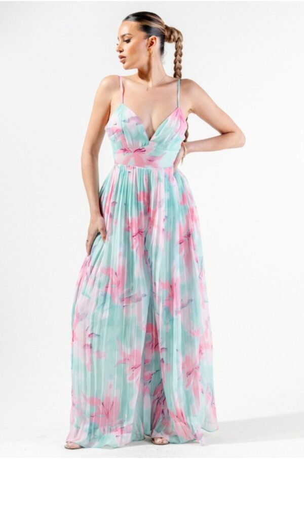 Romantic Floral Chiffon Winkled Palazzo Jumpsuit