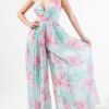 Romantic Floral Chiffon Winkled Palazzo Jumpsuit