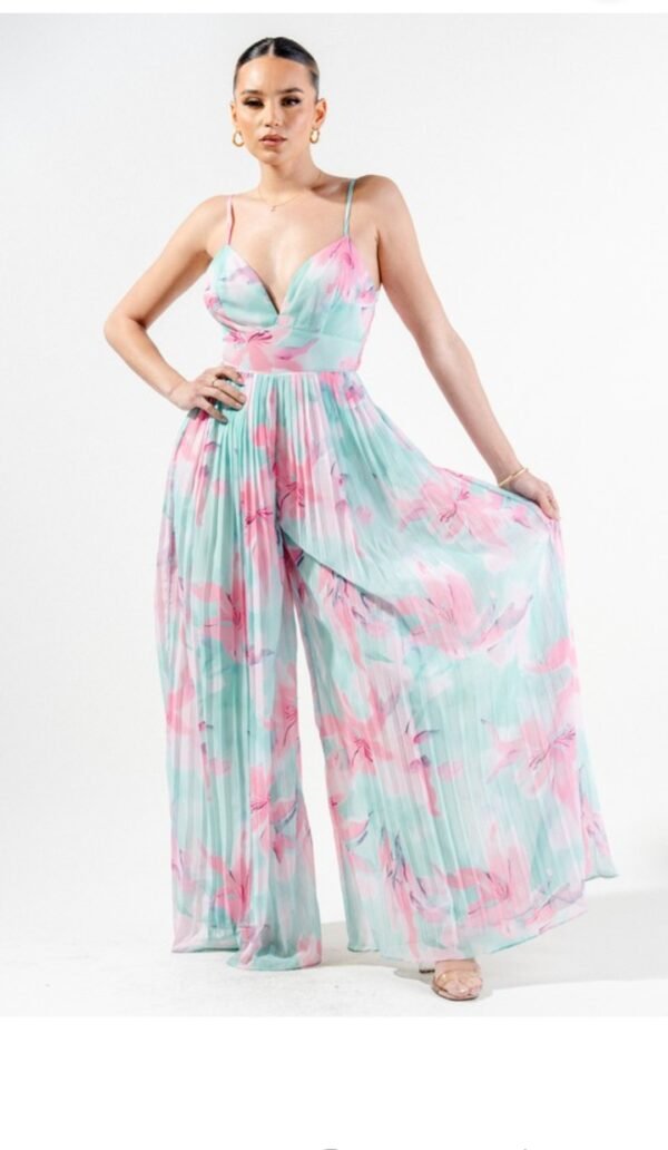 Romantic Floral Chiffon Winkled Palazzo Jumpsuit