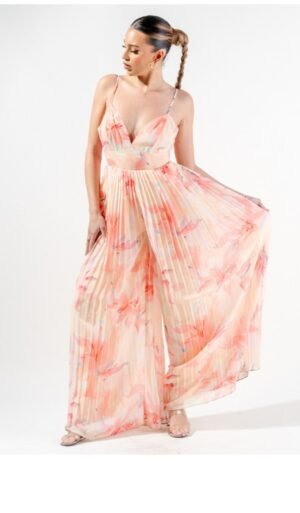 Romantic Floral Chiffon Winkled Palazzo Jumpsuit