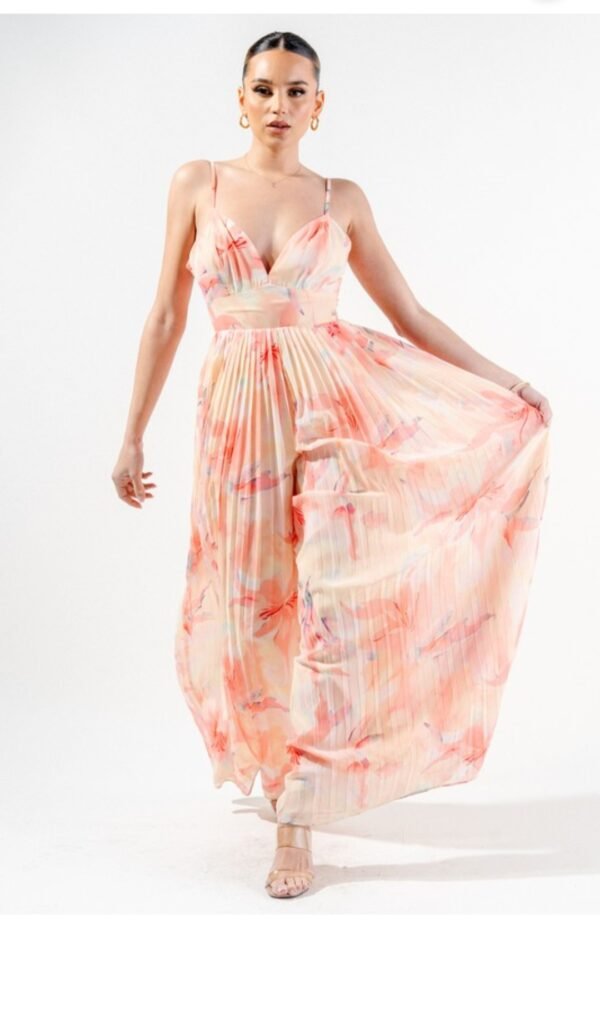 Romantic Floral Chiffon Winkled Palazzo Jumpsuit