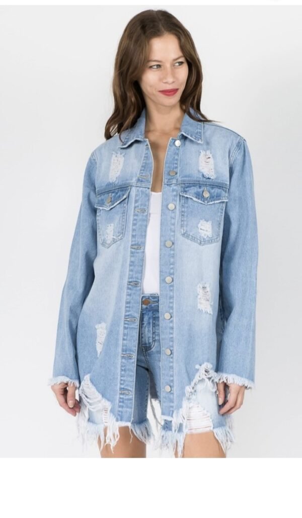 Distressed Denim Shirt Style Jacket