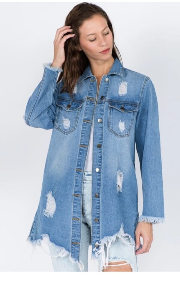Distressed Denim Shirt Style Jacket