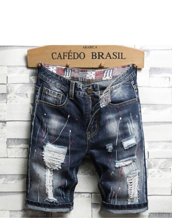 Men Vintage Ripped Short Jeans
