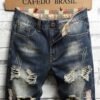 Men Vintage Ripped Short Jeans