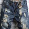 Men Vintage Ripped Short Jeans