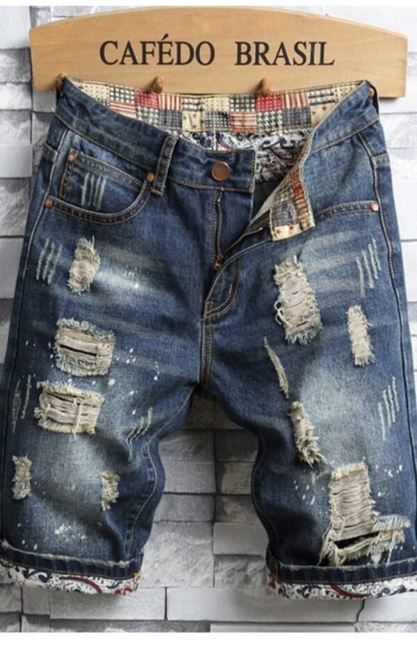 Men Vintage Ripped Short Jeans