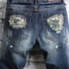 Men Vintage Ripped Short Jeans