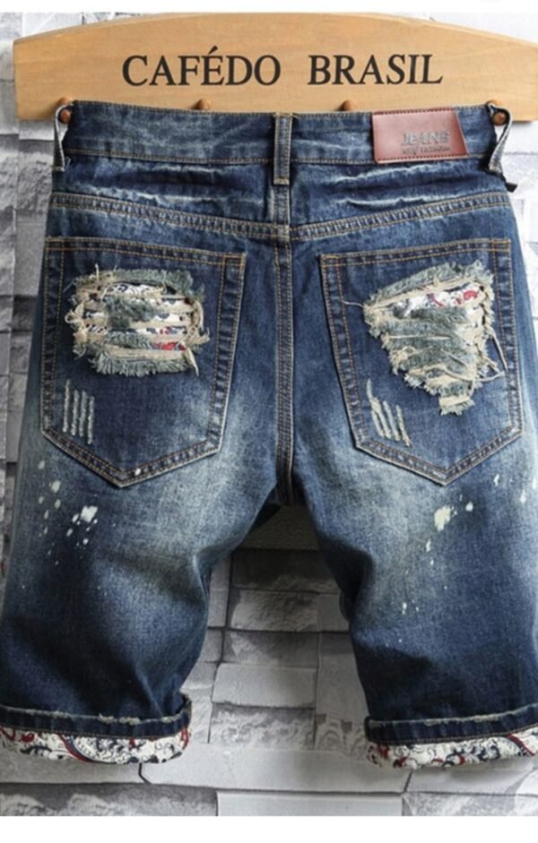 Men Vintage Ripped Short Jeans