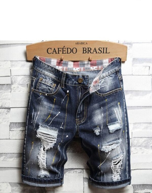 Men Vintage Ripped Short Jeans