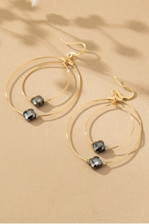 Delicate Wire Double Hoop With Glass Clovers