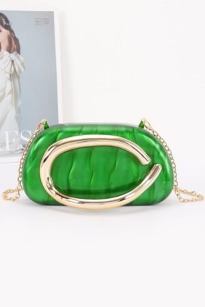 Acrylic Marble Metal Handle Clutch