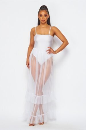 Nylon Bodysuit Dress With Tulle Skirt