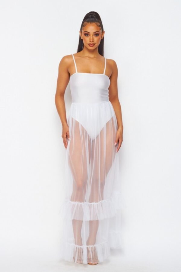 Nylon Bodysuit Dress With Tulle Skirt