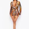 Long Sleeved Printed Romper With Self Belt