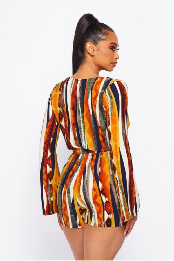 Long Sleeved Printed Romper With Self Belt