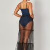 Denim Bodysuit With Mesh Skirt