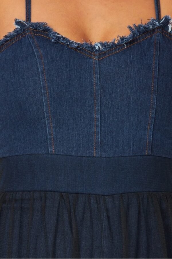 Denim Bodysuit With Mesh Skirt