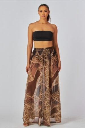 Sheer Printed Mesh Cover-Up Skirt