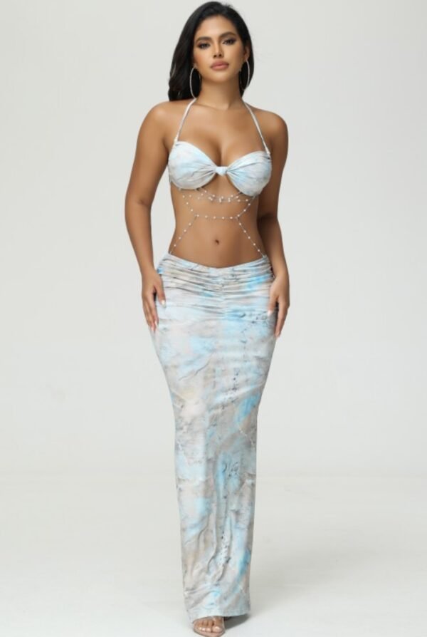 Soft Hues With Metal Accessory Summer Skirt Set