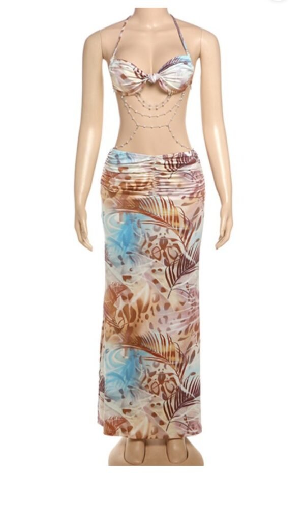 Soft Hues With Metal Accessory Summer Skirt Set