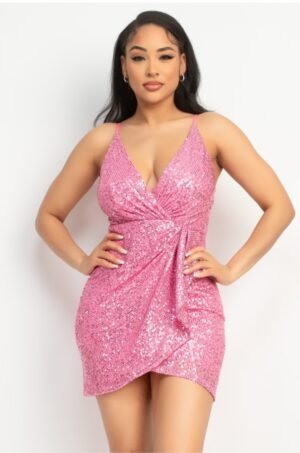 Sequin Studded Wrap Surplice Dress