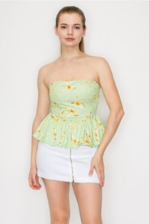 Strapless Bow-printed Balloon Top