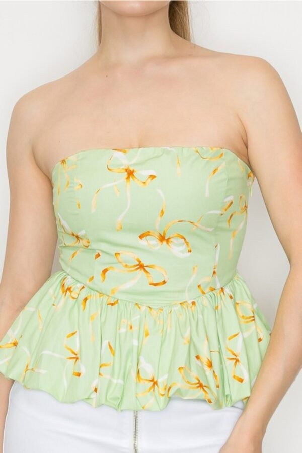 Strapless Bow-printed Balloon Top