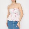 Strapless Bow-printed Balloon Top