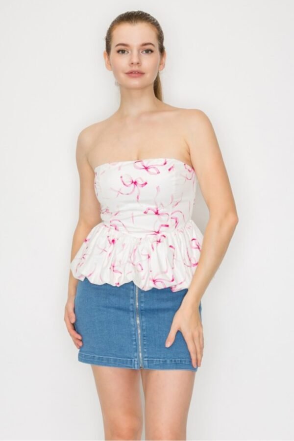 Strapless Bow-printed Balloon Top