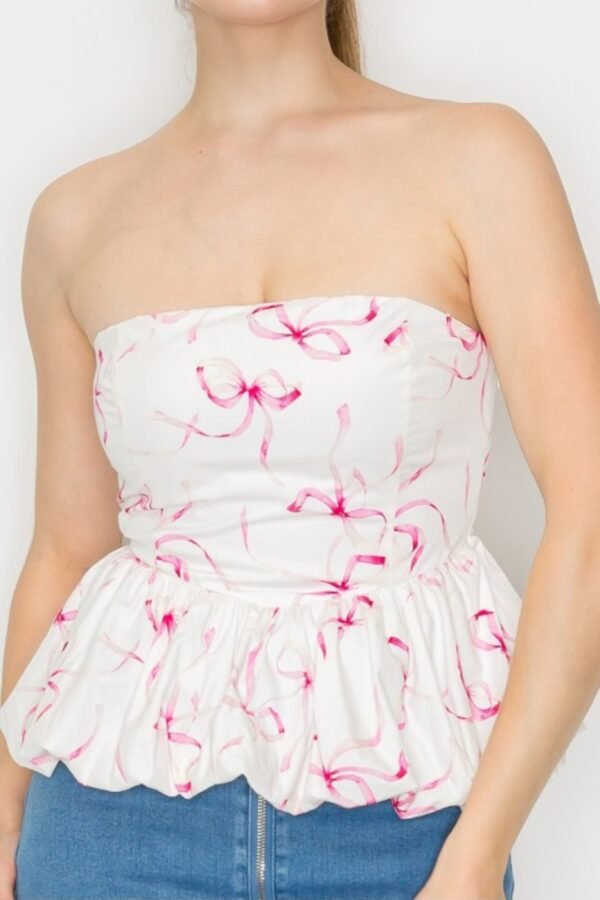 Strapless Bow-printed Balloon Top