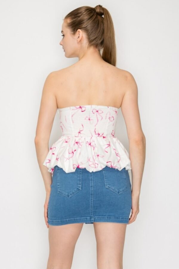 Strapless Bow-printed Balloon Top