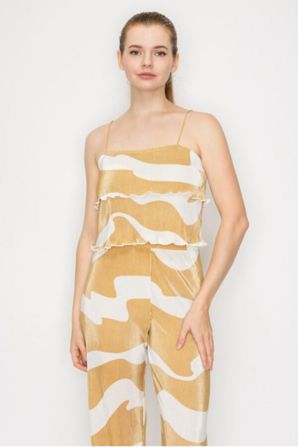 Ruffled Trim Patterned Crop Top