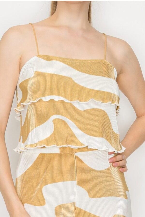 Ruffled Trim Patterned Crop Top