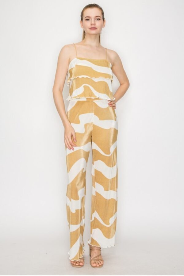 Ruffled Trim Patterned Crop Top