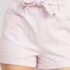 Belted High Rise Pocketed Paperbag Shorts