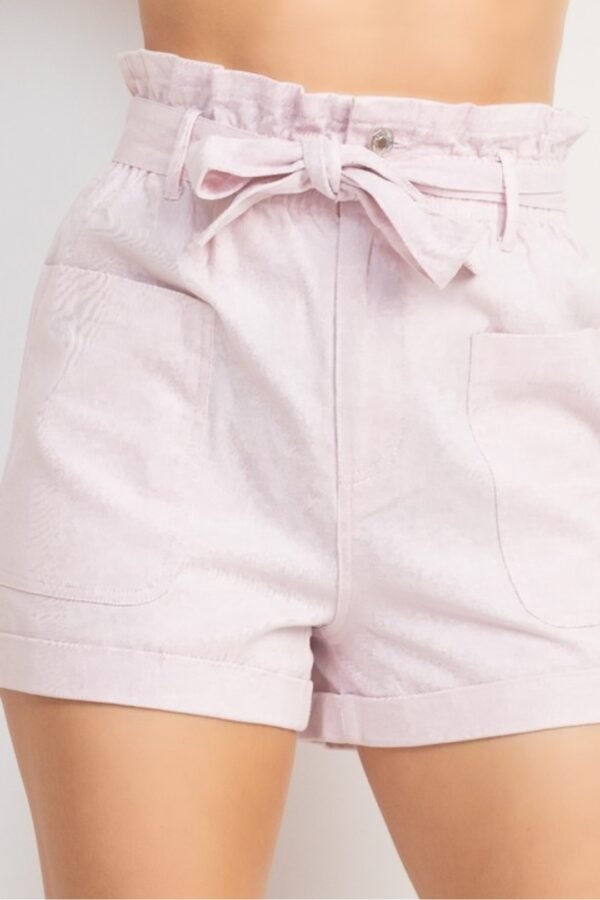Belted High Rise Pocketed Paperbag Shorts