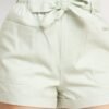Belted High Rise Pocketed Paperbag Shorts