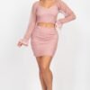 Shirring Mesh Long Sleeves Top & Skirts Set
