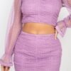 Shirring Mesh Long Sleeves Top & Skirts Set