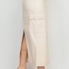Faux Leather Long Cargo Skirt