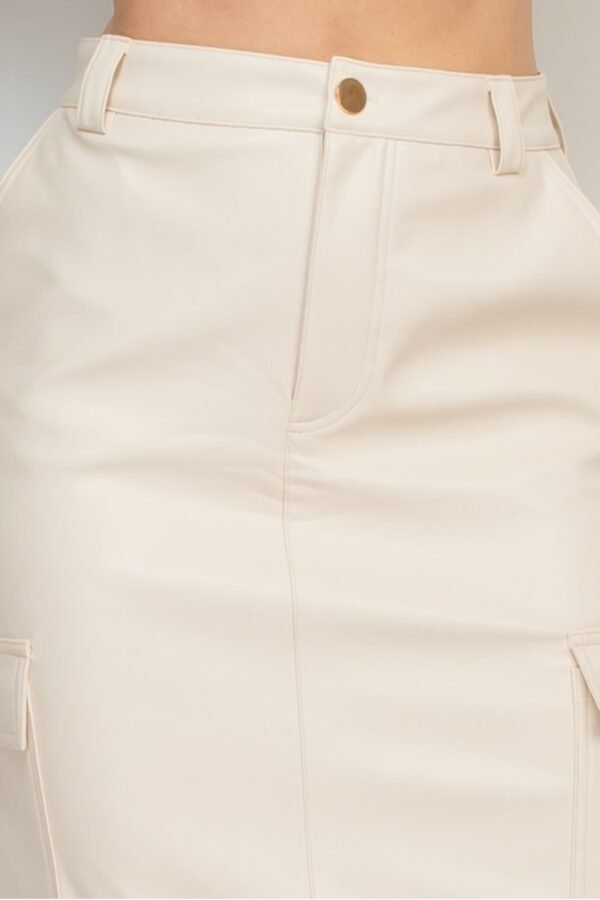 Faux Leather Long Cargo Skirt
