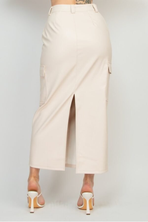 Faux Leather Long Cargo Skirt