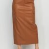 Faux Leather Long Cargo Skirt